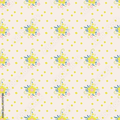 Light background with yellow and pink flowers. Decorative seamless pattern for wrapping paper, wallpaper, textiles, greeting cards and invitations.
