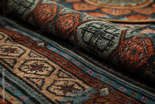 Close-Up Of A Carpet. Islamic Caligraphy. Generative AI photo