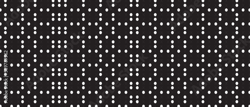 White polka dot pattern on black background. Straight dot pattern for backdrop and wallpaper template. Simple classic polka dot lines with repeat stripes texture. Polka background, vector illustration