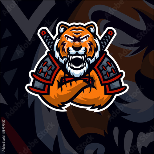 Tiger samurai logo mascot illustration premium vector