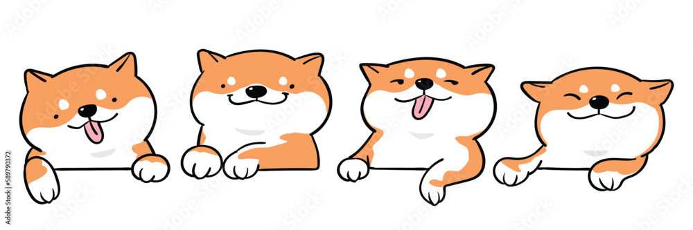 Vector Illustration of Cute Cartoon Shiba Inu Head Characters on Isolated Background