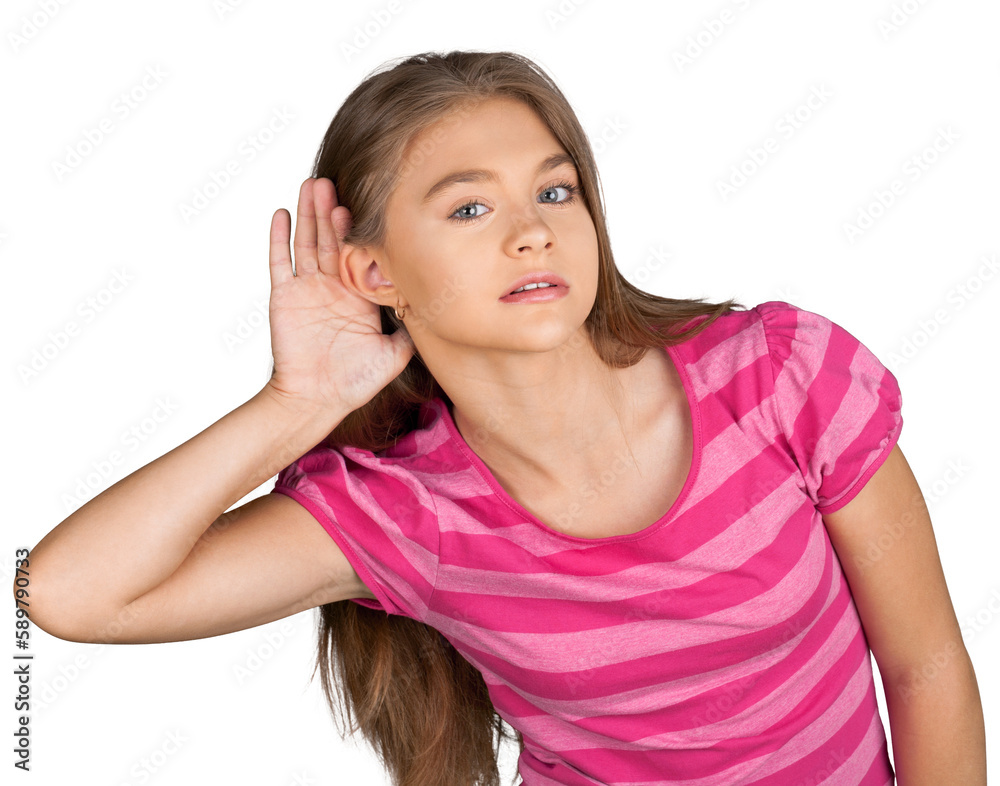 Portrait of a Young Girl Holding her Hand Near her Ear Portrait of a Young Girl Holding her Hand Near her Ear
