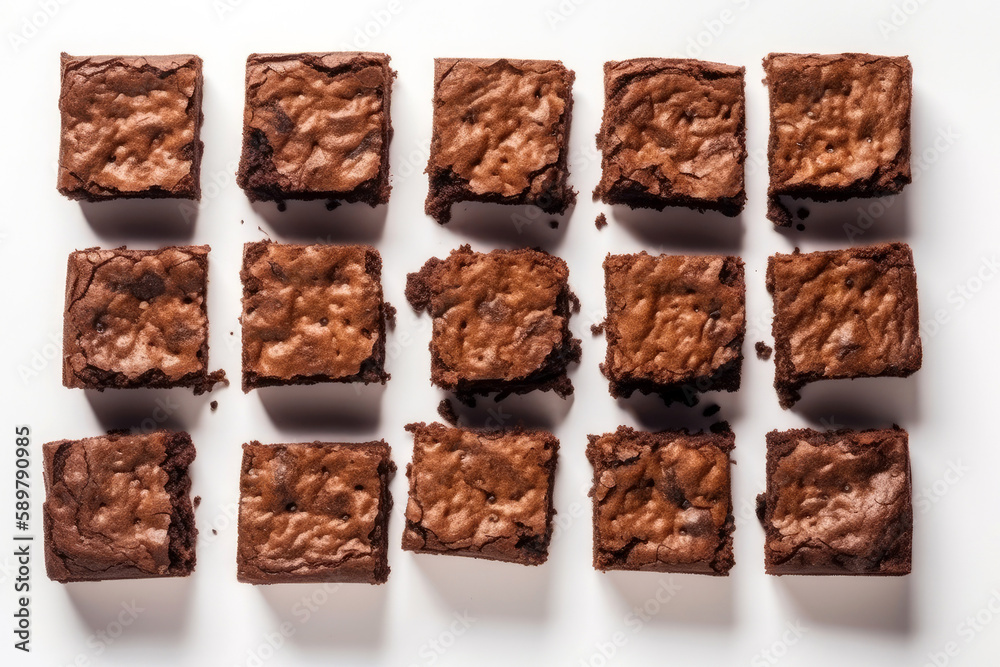 Brownies Vegetarian Dessert On White Background, Top View. Generative AI Brownies Vegetarian Dessert On White Background, Top View. Generative AI