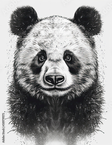 Panda bear face sketch, black and white. Logo design. Generative AI
