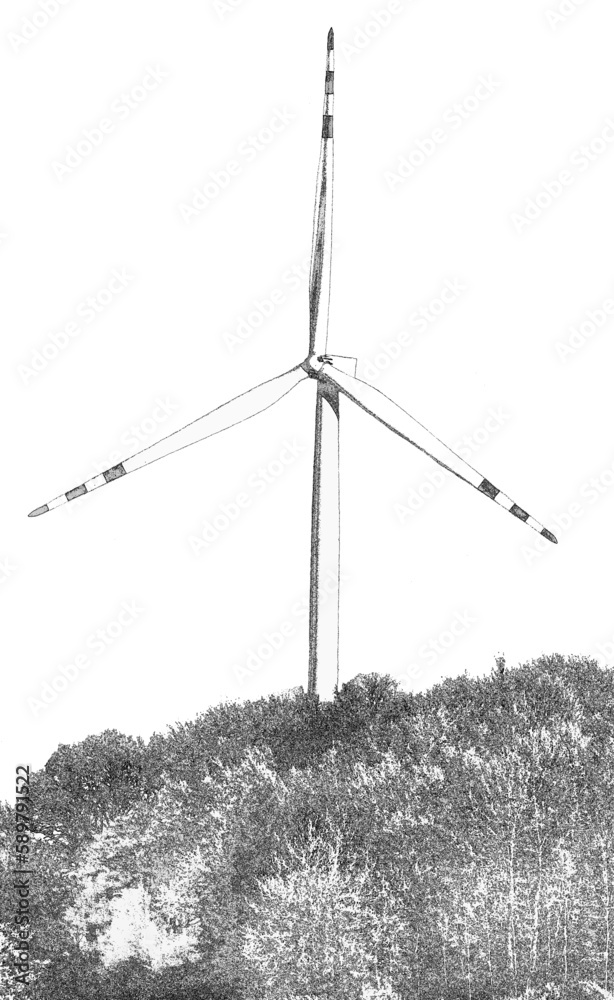 drawing of wind turbines on a frosty morning drawing of wind turbines on a frosty morning