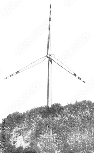 drawing of wind turbines on a frosty morning