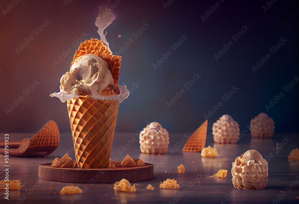 sundae ice cream cup and wafer Schokoladeneisbecher mit Waffeln und ...