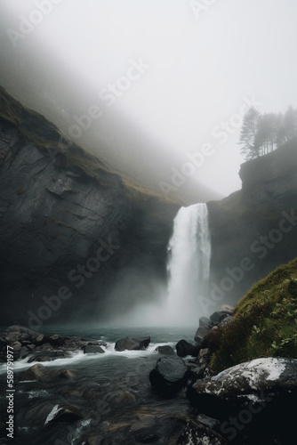 A misty view in the waterfall generative AI