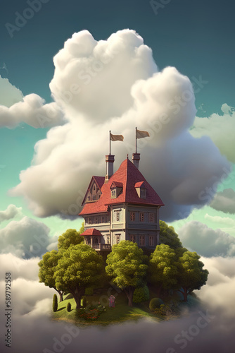 A Dreamy House Above the Clouds. Generative ai.
