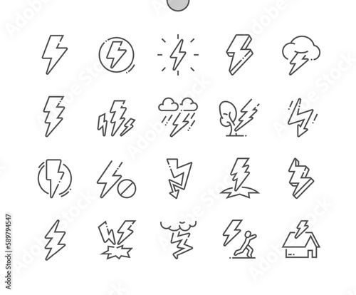 Lightning bolt. Flash, thunder. Streak of lightning sign. Electricity. Pixel Perfect Vector Thin Line Icons. Simple Minimal Pictogram