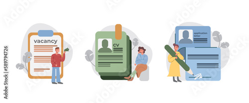 Set of cartoon characters working as hiring managers. Professional headhunting business representatives. People working in recruitment agency. Vector