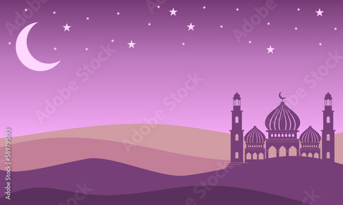 Mosque in the night desert with star vector design