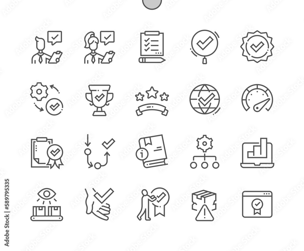 Quality control. Check list. Gauge. Compliance, quality check. Supervised. Pixel Perfect Vector Thin Line Icons. Simple Minimal Pictogram - obrazy, fototapety, plakaty 