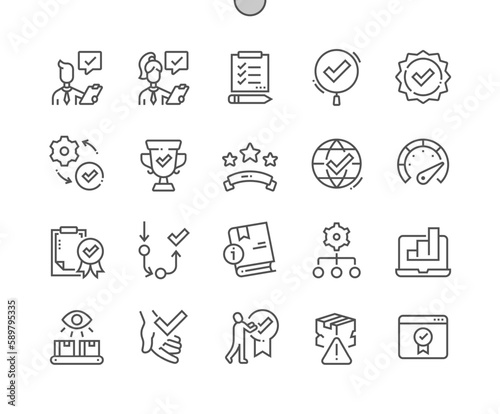 Quality control. Check list. Gauge. Compliance, quality check. Supervised. Pixel Perfect Vector Thin Line Icons. Simple Minimal Pictogram
