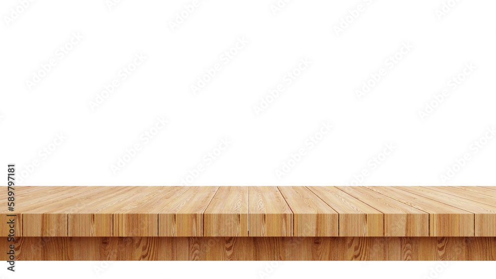 Wooden table top isolated on transparent background 3d rendering png