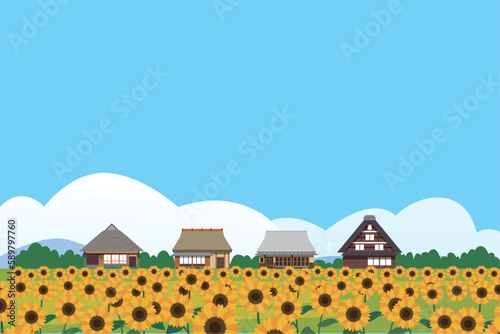 日本の夏　田舎の古民家屋背景
