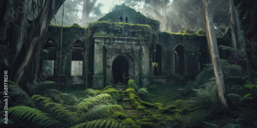 A mystic moss covered temple - Generative AI