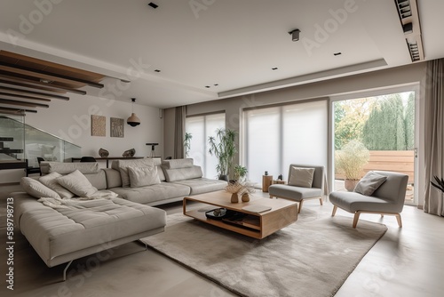 Living room in luxury home   Design Scandinavian interior of living room   luxury living room interior and decoration   modern living room   beautiful apartment  interior  Generative AI