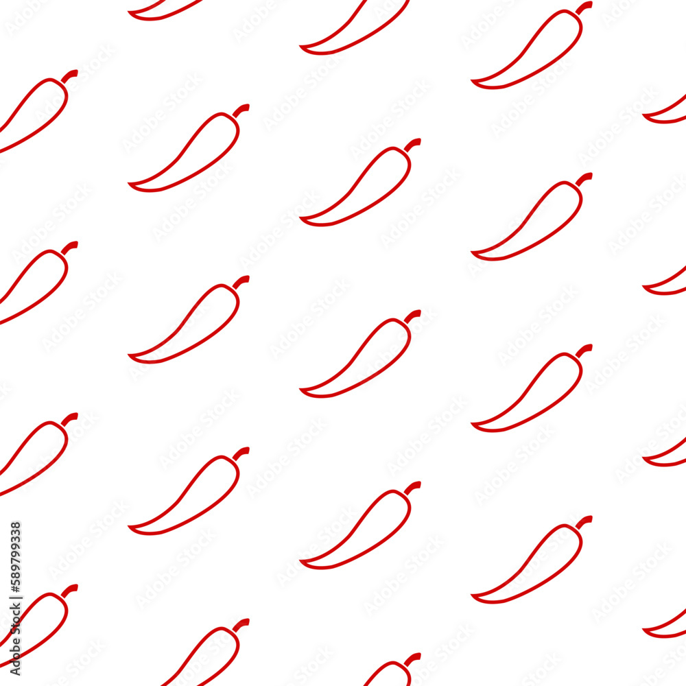 Chili pepper, seamless pattern, vector. Red chili pepper on a white background.