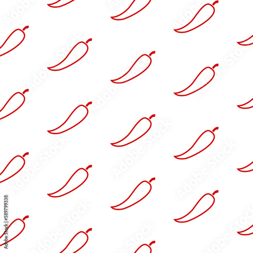 Chili pepper, seamless pattern, vector. Red chili pepper on a white background.