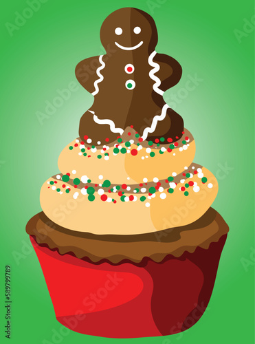 Indulge in our rich and moist chocolate cupcake, baked to perfection in a festive red cup and topped with a creamy frosting. The addition of spicy gingerbread cookies and colorful sprinkles