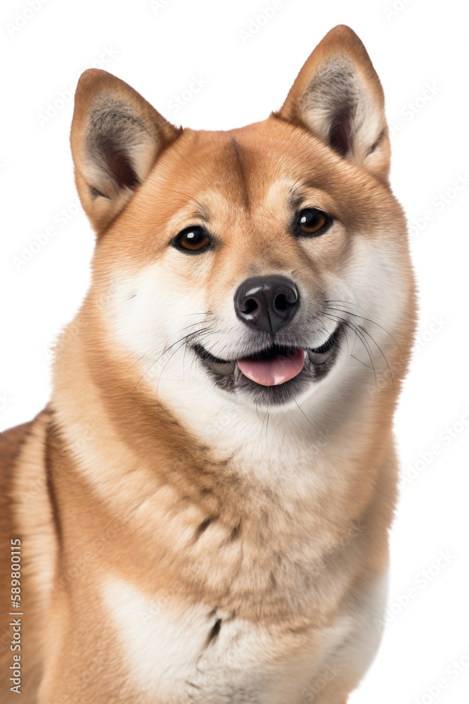 Portrait of happy Shiba Inu dog on a transparent background. Generative AI