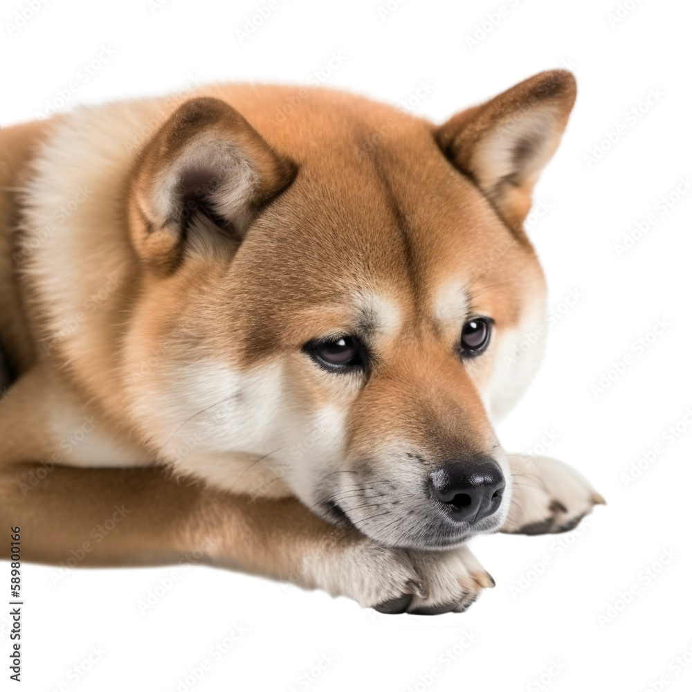 Portrait of sad Shiba Inu dog on a transparent background. Generative AI