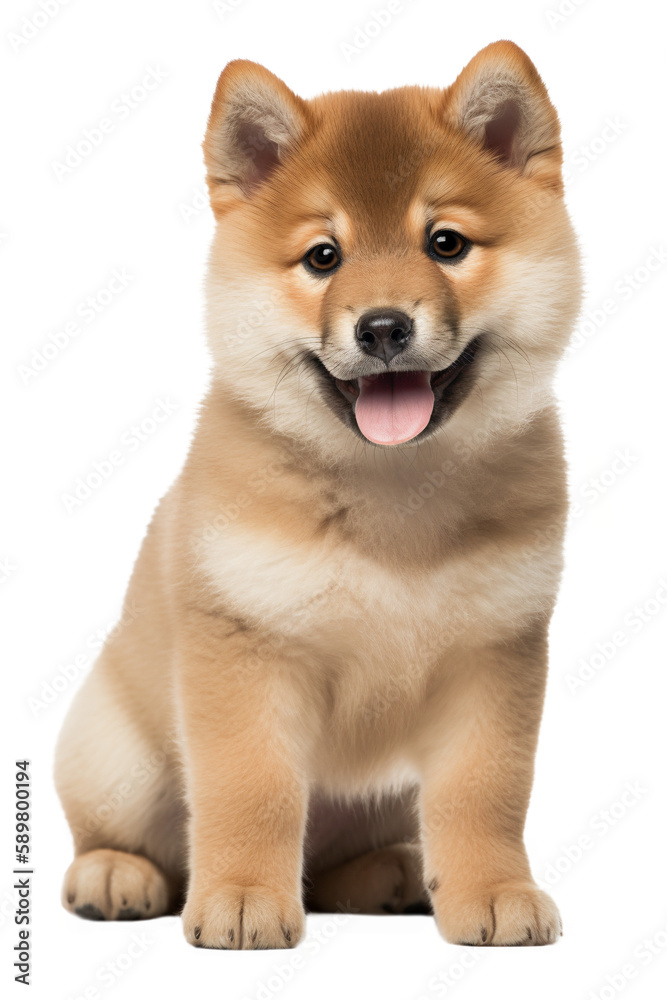 Happy sitting Shiba Inu puppy on a transparent background. Generative AI