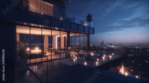 Luxurious penthouse with panoramic city views. Pool