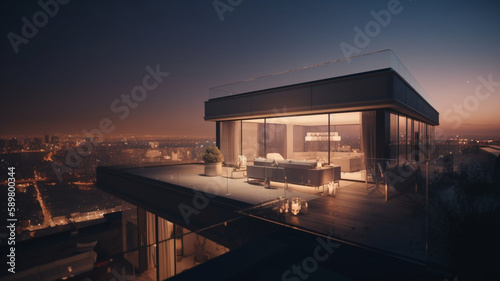 Luxurious penthouse with panoramic city views. Pool