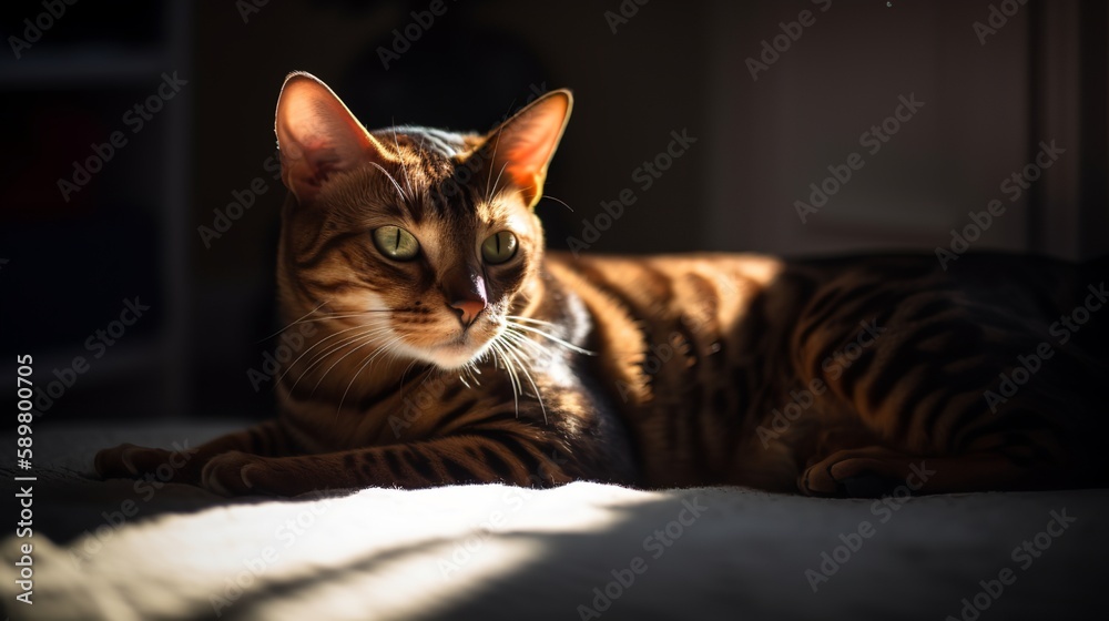 Majestic Bengal Cat Lounging in Sunbeam