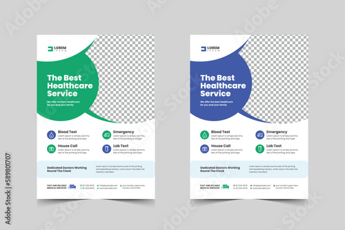 medical flyer template design for a hospital clinic proposal, surgery, pharmaceutical, laboratory, treatment