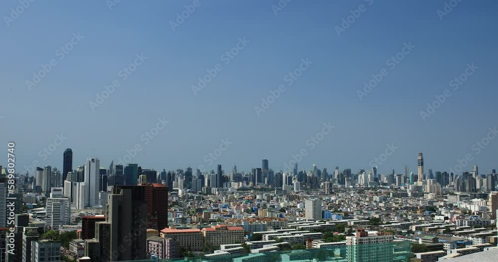 Beautiful View of Bangkok's City Skyline with Skyscrapers on the Horizon on a Clear Day in Thailand. Beautiful View of Bangkok's City Skyline with Skyscrapers on the Horizon on a Clear Day in Thailand.