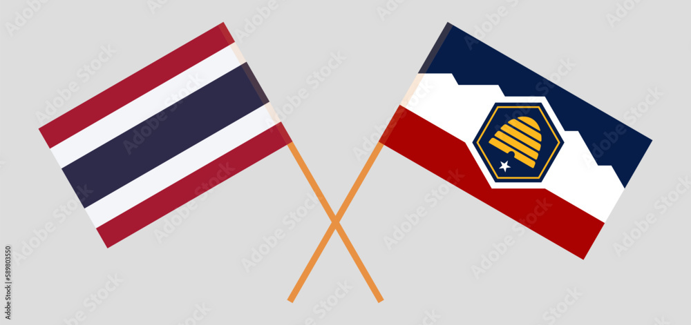 Crossed flags of Thailand and The State of Utah. Official colors. Correct proportion