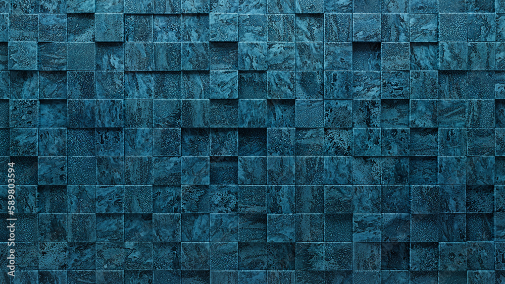 Glazed Block Rendering Glazed, Textured Mosaic Tiles arranged in the shape of a wall. Blue ...