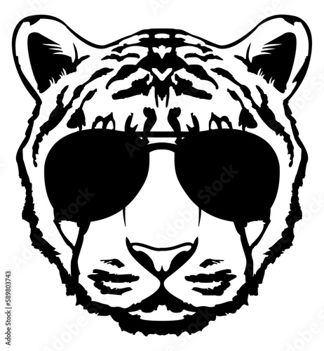 Tiger with glasses outline, vector illustration. Wodland animal icon isolated photo