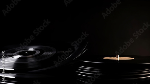 Music background with vinyl records. Illustration AI Generative.