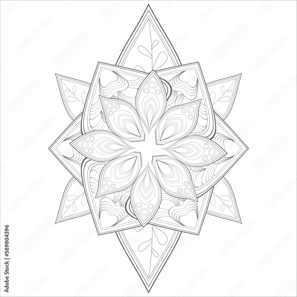 Decorative Abstract Flowers in Black for adult colouring page Isolated on White Background.-vector