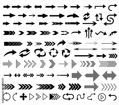 Big collection of different  arrows black icons vector illustration 
