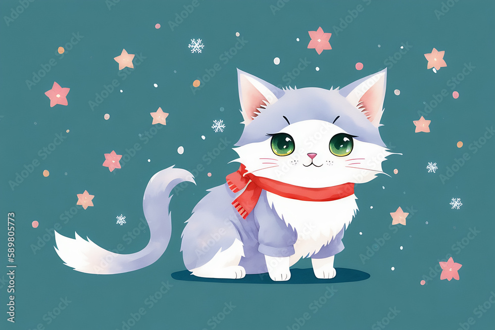An adorable cute cat character warmed up in winter clothes standing in nice hat and scarf ready to celebrate christmas created with generative ai
An adorable cute cat character warmed up in winter clothes standing in nice hat and scarf ready to celebrate christmas created with generative ai
