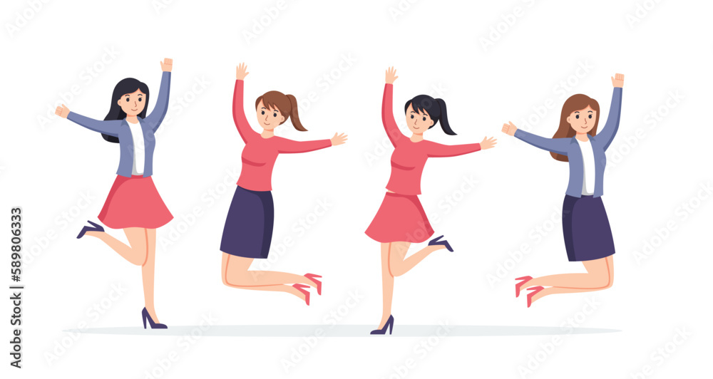 group of woman happy dance movements isolated group of woman happy dance movements isolated