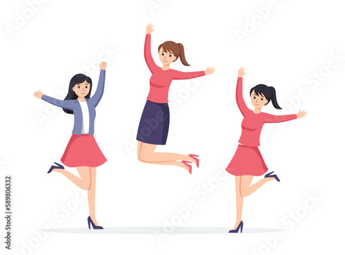group of woman happy dance movements isolated