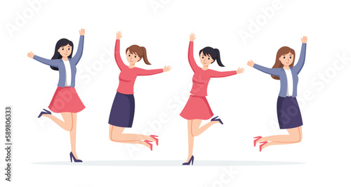 group of woman happy dance movements isolated