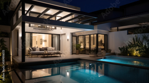 Real estate luxury villa. Illustration AI Generative