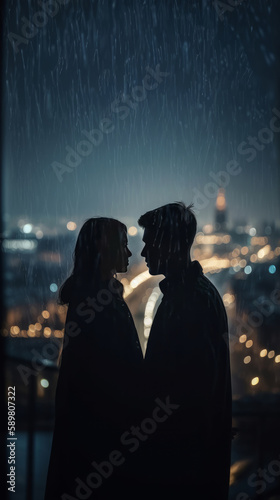 Couple in live under the rain.