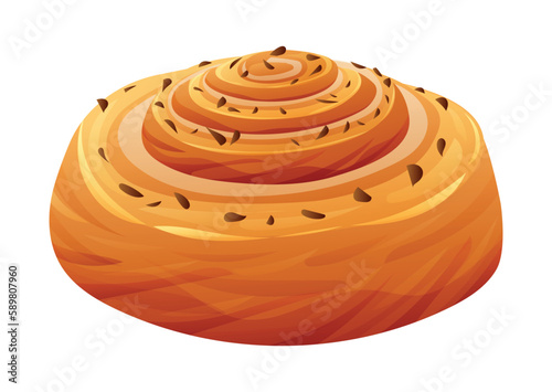 Cinnamon roll vector illustration. Pastry isolated on white background