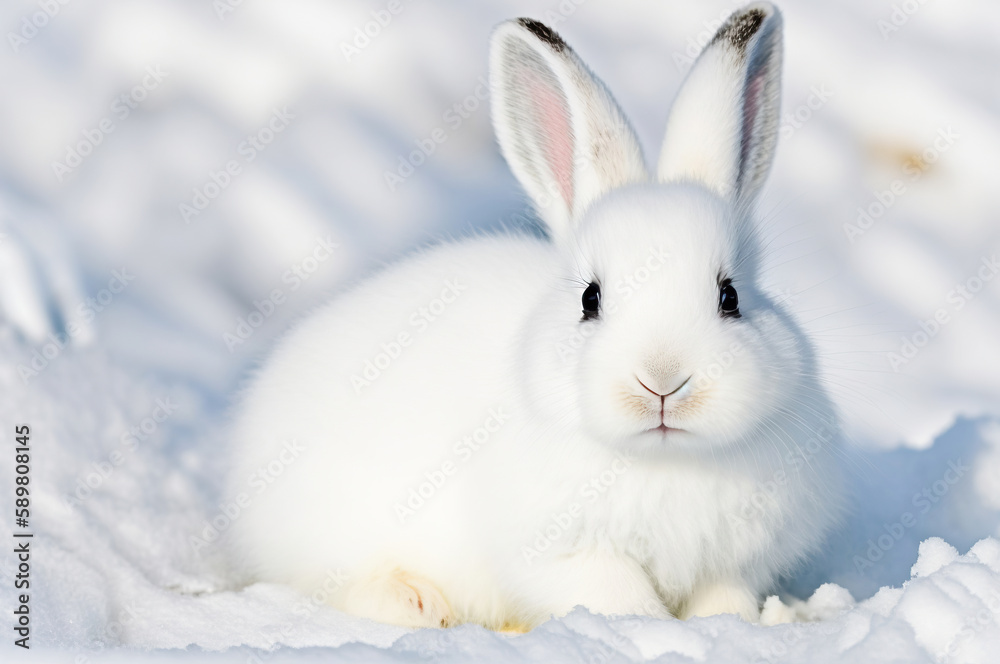 Obraz premium white rabbit in the snow,rabbit in snow,white rabbit