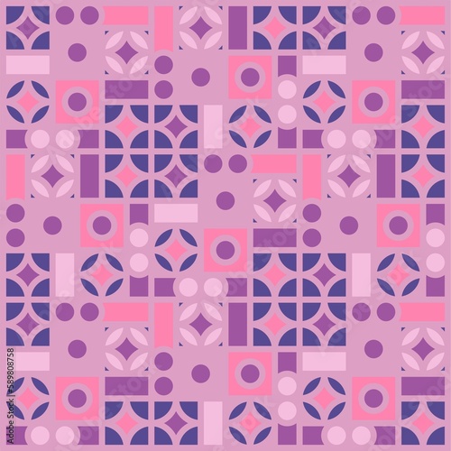 Beautiful of Colorful Circle and Square Pink and Purple, Repeated, Abstract, Illustrator Pattern Wallpaper. Image for Printing on Paper, Wallpaper or Background, Covers, Fabrics