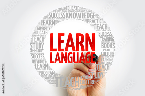 Learn Language word cloud, education business concept photo