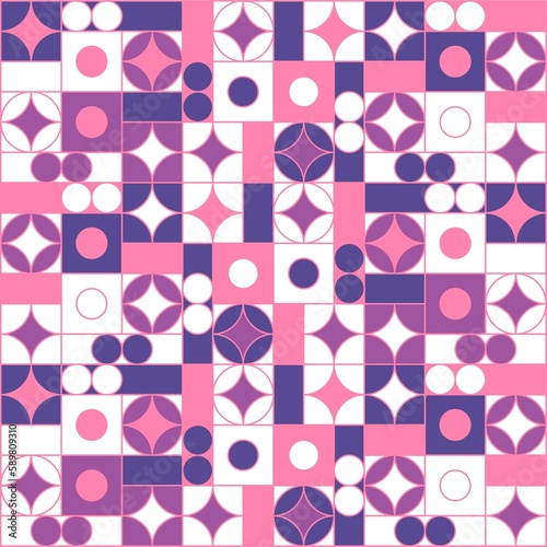 Beautiful of Colorful Circle and Square Pink and Purple, Repeated, Abstract, Illustrator Pattern Wallpaper. Image for Printing on Paper, Wallpaper or Background, Covers, Fabrics